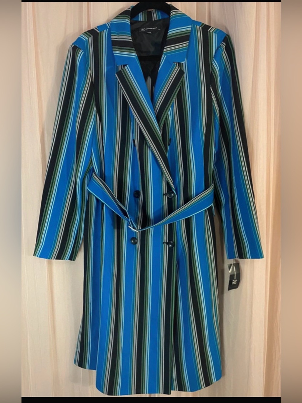 INC stripe collar belted jacket